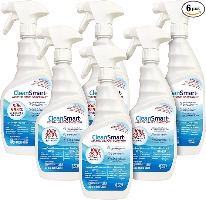 CleanSmart Hospital Grade Disinfectant, Kills 99.9% of Viruses and Bacteria, Hypochlorous Acid Technology, EPA Registered, 23 oz, (Pack of 6) (HOCL)