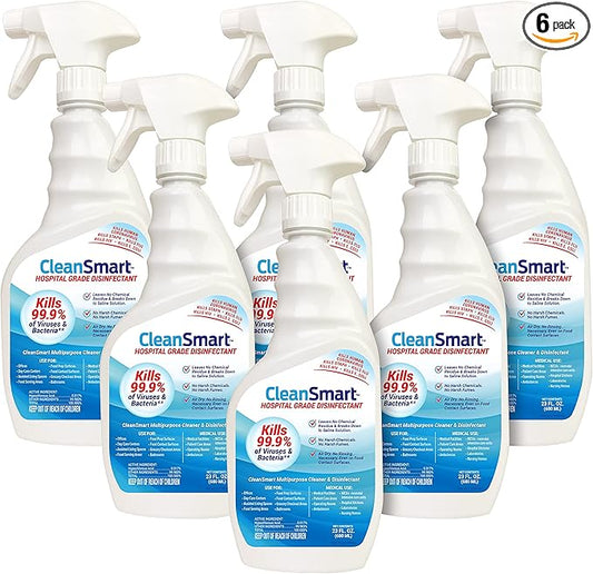 CleanSmart Hospital Grade Disinfectant, Kills 99.9% of Viruses and Bacteria, Hypochlorous Acid Technology, EPA Registered, 23 oz, (Pack of 6) (HOCL)