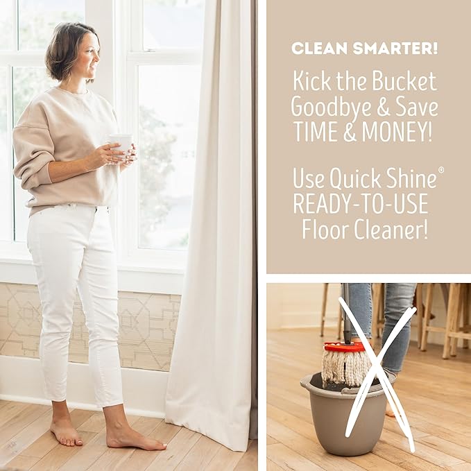 Quick Shine Hardwood Floor Cleaner Daily Care 24oz, 6Pk | Naturally Cleans Dirt & Scuff Marks | Dirt Dissolving, Streak Free, No Rinse & Ready to Use | Spray, Wipe, Done! | Safer Choice Cleaner
