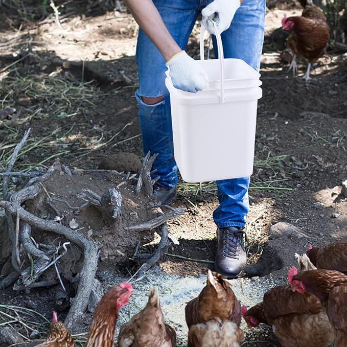 Asking 5 Gallon Versatile Square Plastic Storage Bucket Pail with Lid, 4 Pack Plastic Cleaning Bucket Pail with Handle, White