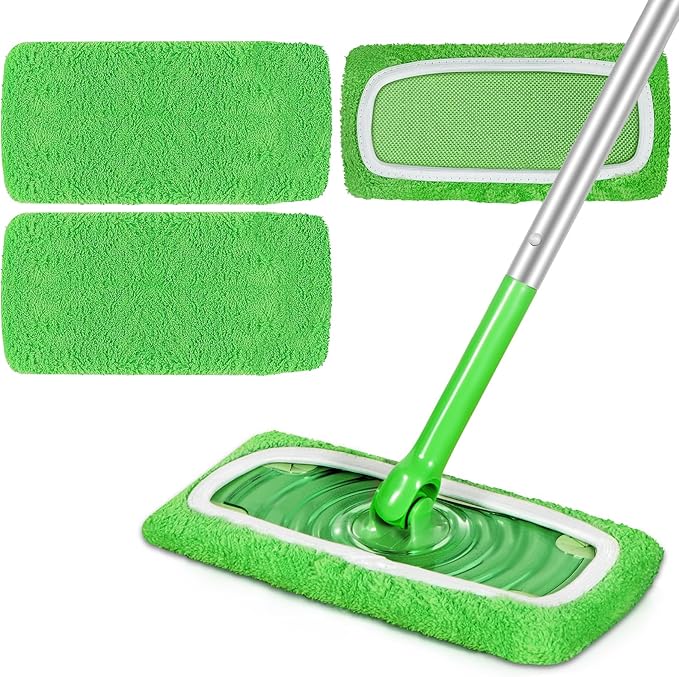 Reusable Microfiber Mop Pads Compatible with Swiffer Sweeper, 3 Pack Dry Sweeping Cloths & Wet Mopping Cloths, Washable Pads for Hardwood Floor Cleaning (Mop is Not Included)