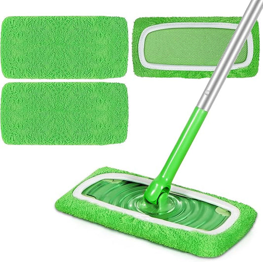 Reusable Microfiber Mop Pads Compatible with Swiffer Sweeper, 3 Pack Dry Sweeping Cloths & Wet Mopping Cloths, Washable Pads for Hardwood Floor Cleaning (Mop is Not Included)