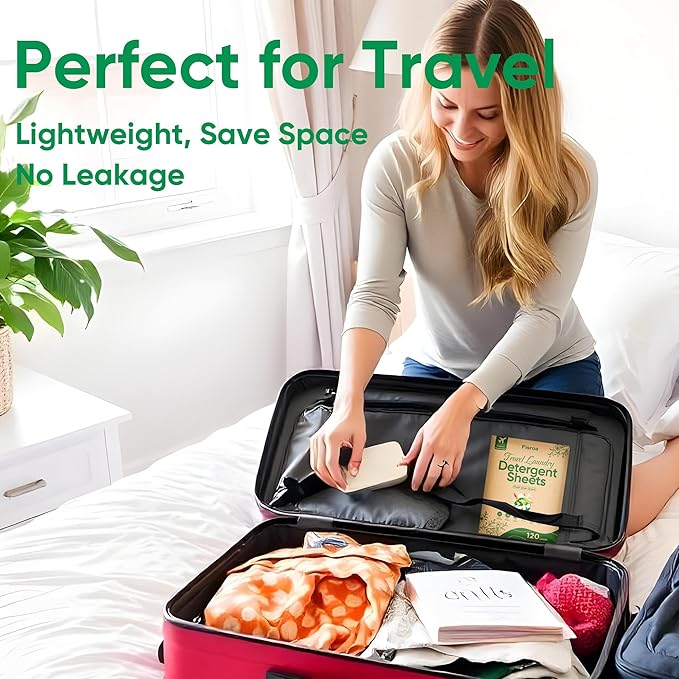 Travel Laundry Detergent Sheets Fisroa 120 Loads Eco-friendly Washing Detergent Sheets Plastic-Free Fresh Linen Scent Liquidless Laundry Strips for Camping Dorm