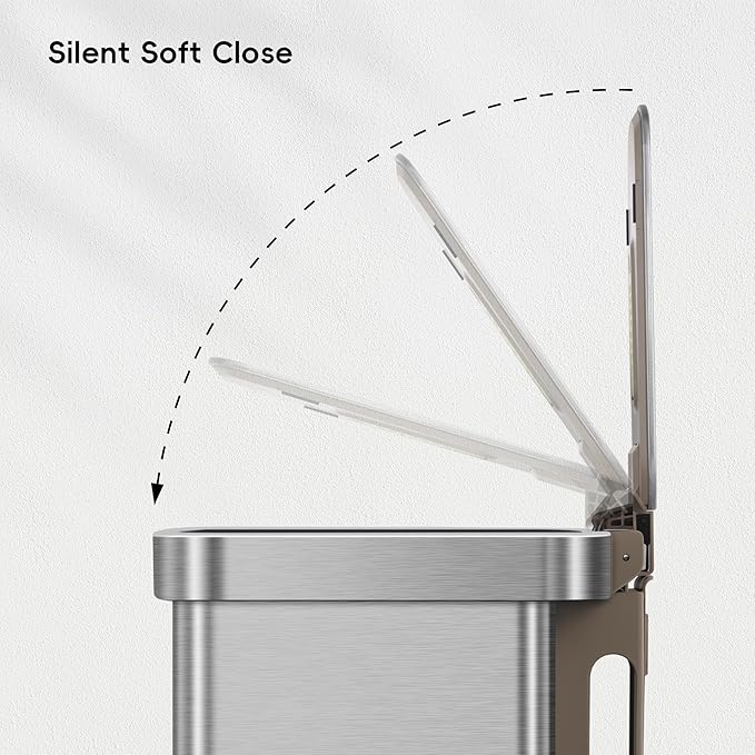 EKO Hudson Matte Stainless 75 Liter/20 Gallon Step Trash Can with Rear Trash Bag Storage Compartment