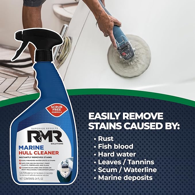 RMR Marine Hull Cleaner, Heavy Duty Boat Wash for Cleaning Slimy & Grimy Surfaces, Rust, Stain, & Water Spot Remover, 24 Ounce Spray
