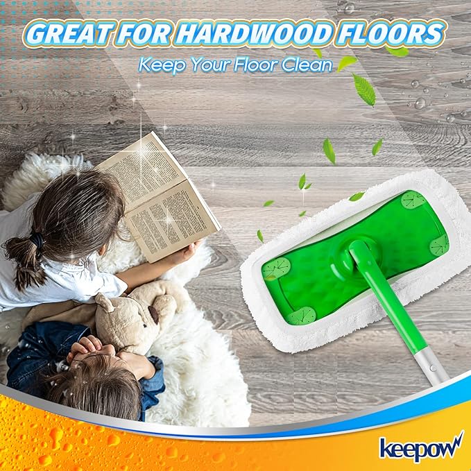 KEEPOW Reusable Dry Sweeping/Wet Mopping Cloths Compatible with Swiffer Sweeper, Washable Microfiber Mop Pads Refills for Hard-Surface/Hardwood Floor Cleaning, 6-Pack (Mop is Not Included)
