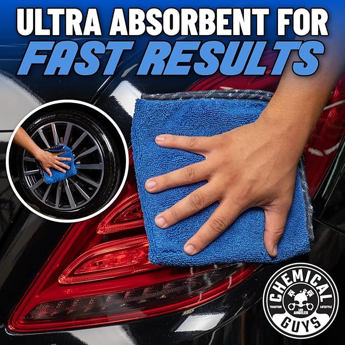 Chemical Guys MIC110012 Professional Grade Premium Microfiber Towels, Blue (16 Inch x 16 Inch) (Pack of 12) - Safe for Car Wash, Home Cleaning & Pet Drying Cloths