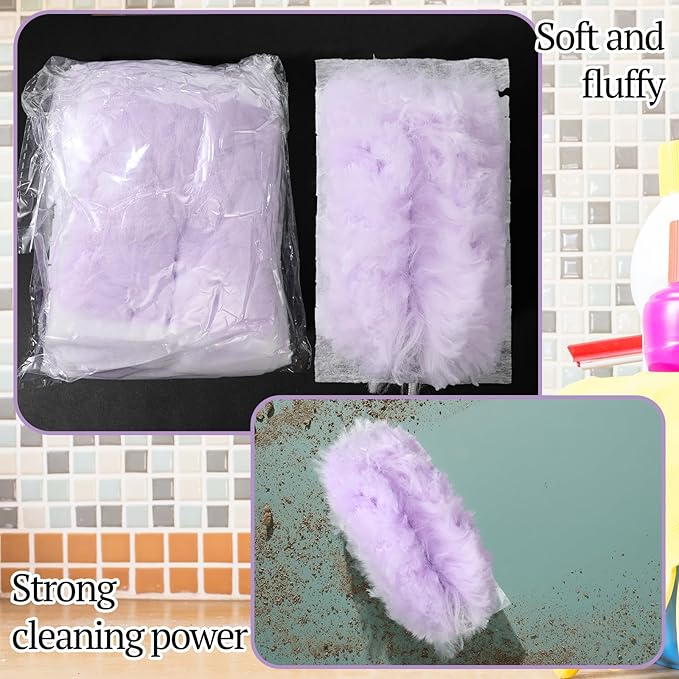 Vesici 100 Pcs Duster Refills Compatible with Swiffer Dusters Bulk Disposable Replacement Thickened with 1 Handle Heavy Duty for Cleaning, Office (Purple)