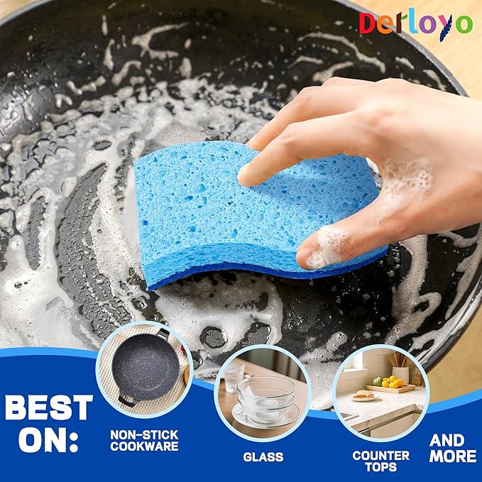12 Count Non-Scratch Dish Sponges Kitchen, Long Lasting Cleaning Sponges for Dishes,Dual Sided Kitchen Sponges, Cleans Fast Without Scratching, Easy to Dry and Reusable-Blue