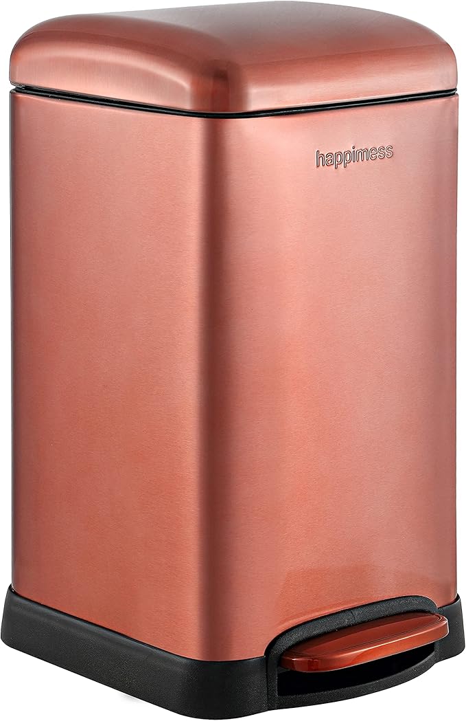 happimess HPM1012D Betty Retro Mini 3.2-Gallon Step-Open Trash Can with Soft-Close Lid, Modern, Minimalistic, Fingerprint Proof for Home, Kitchen, Laundry Room, Office, Bedroom, Bathroom, Rose Gold