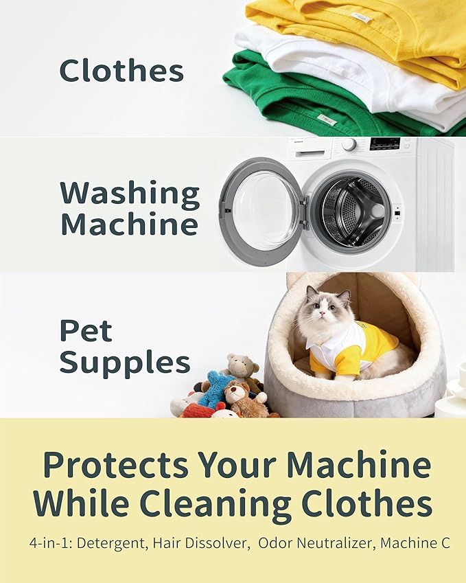 FurGone × Seedshub Pet Hair Odor & Stain Remover for Laundry, 96.7% Hair Dissolution, Based Powder Detergent for Clothes, Bedding, Effective Dog & Cat Hair Remover, 6-Month Supply, Septic Safe