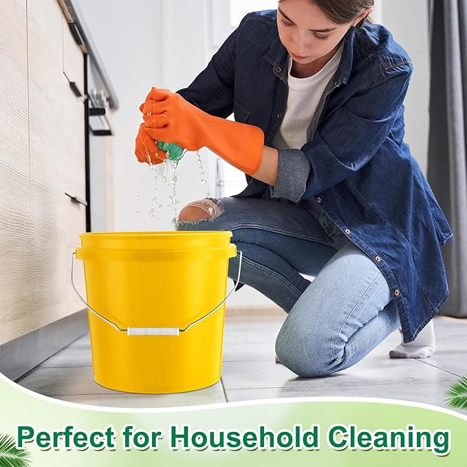 Tioncy 10 Pcs 2 Gallon Plastic Bucket with Lid Heavy Duty 2 Gallon Bucket Pail with Lid Handle for Storage Container Home Household Cleaning (Yellow)