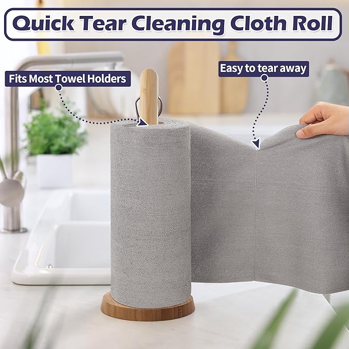 FIXSMITH Microfiber Cleaning Cloth Roll -75 Pack, Microfiber Towel Roll Tear Away, Reusable Cleaning Rags, Microfiber Towels for Cars, Dish Rags Dust Cloths for Kitchen, Home, Auto 11.5 x 11.5 inch