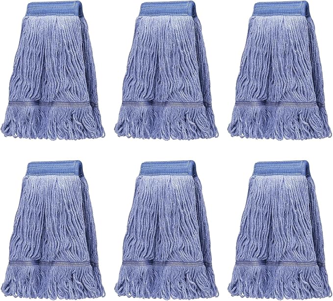 KULED Commercial Mop Head Replacement, Heavy Duty Industrial Cotton Mop Heads, Looped-End String Wet Mop Head for General and Floor Cleaning, Blue (Standard)