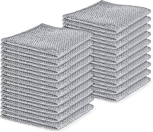 20pcs Set Non-Scratch Steel Wool Dishcloth - Multi-Use Kitchen Scrubbers, Durable Cleaning Pads for Wet & Dry Use White