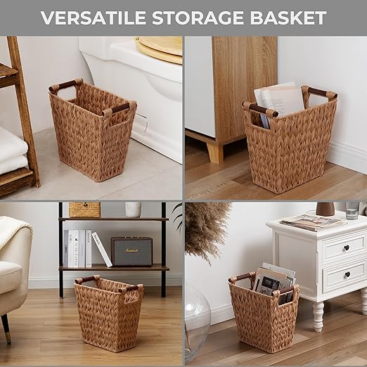 GRANNY SAYS Bathroom Wastebasket, Caramel Orange Woven Trash Can with Handles, Waterproof Wicker Waste Basket for Office, 2-Pack, 13" x 7 ½" x 12 ½"