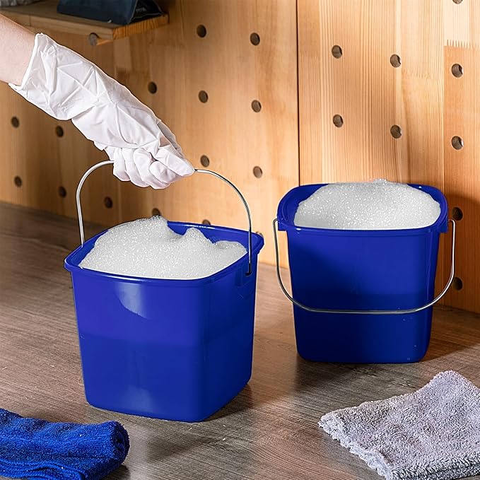Zhehao 6 Pcs 3 Quart Cleaning Bucket Small Detergent Square Bucket Sanitizing Plastic Pail with Handles Square Cleaning Pail for Home, Offices, School, Commercial Use, Food Service (Dark Blue)