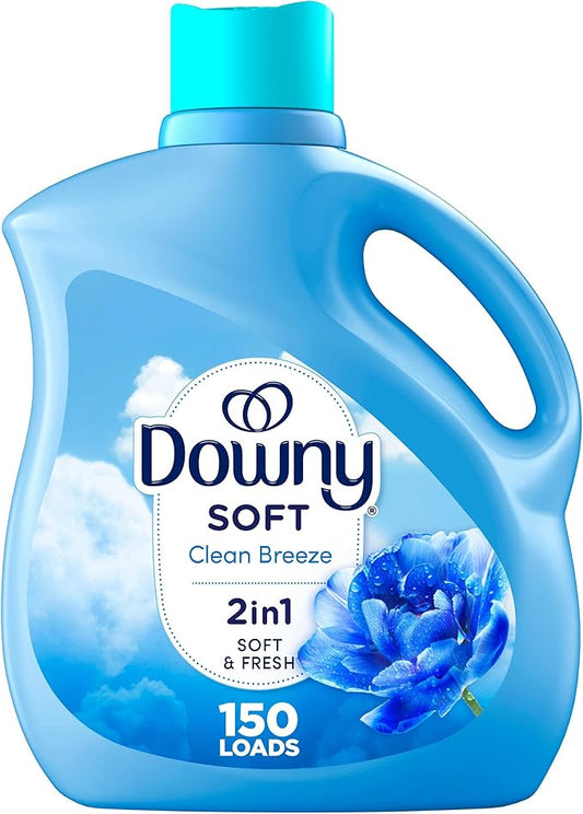 Downy Soft, 2 in 1 Soft and Fresh Liquid Fabric Softener, Clean Breeze, 111 fl oz, 150 Loads, Fabric Conditioner Liquid provides softness and freshness for fabrics