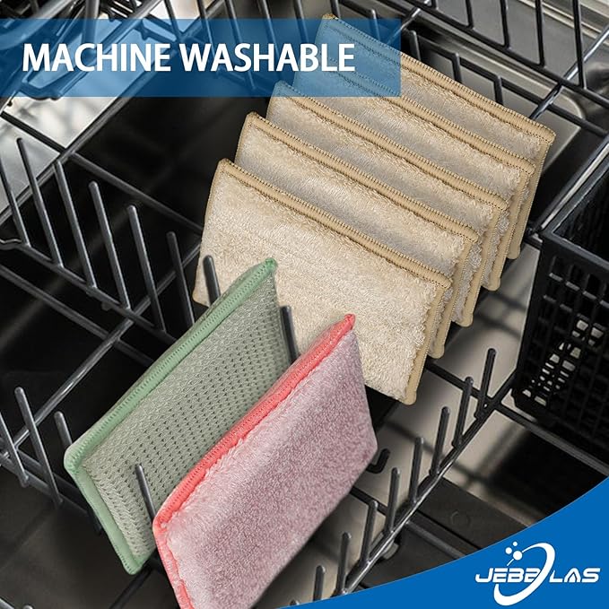 JEBBLAS 8Pack Bamboo Natural Kitchen Sponges Dish Sponge Cleaning Sponge Heavy Duty Scrub Sponge for Cleaning Kitchen and Household Pink