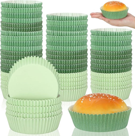 Uiifan Disposable Round Cupcake Liners Paper Baking Cups Wrappers Cupcake Paper Microwave Oven Safe Bakeware Mold for Snacks Cakes(Green,150 Pcs)