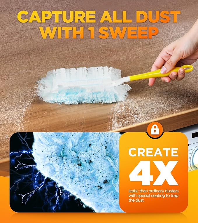 30 Count Duster Refill for Swiffer Duster with 1 Handle, One-Sided Disposable Dusters Refills with 4X Microfibers, Unscented Dusters for Cleaning Home, Furniture, Blinds & Vent