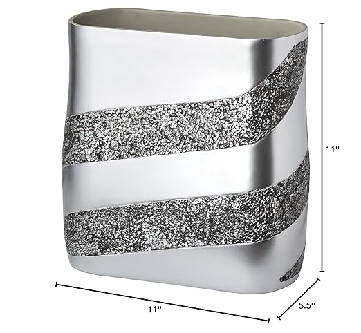 Creative Scents Silver Mosaic Bathroom Trash Can 2.11 Gal / 8L - Decorative Waste Basket for Bathroom - Durable Slim Small Garbage Can for Bathroom, Powder Room, Bedroom or Living Room Decor
