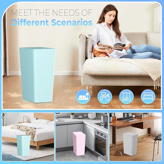 3 Pack 4 Gallon Bathroom Small Trash Can with Lid, 15L Slim Garbage Bin Wastebasket with Pop-Up Lid for Bedroom, Office, Kitchen, Dorm, Fits Under Desk