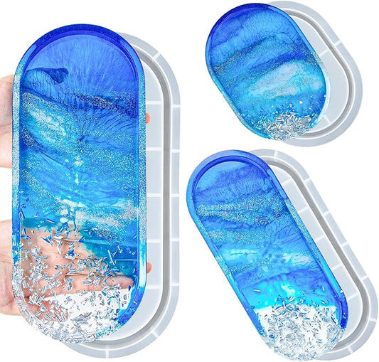 Resin Tray Molds 13" Large Oval Coaster Silicone Mold for Epoxy Resin Casting DIY Jewelry Container Ring Trinket Storage Plate Mould with Edges 3 Sizes Cement Dish Art Craft Gift Mould Home Decoration