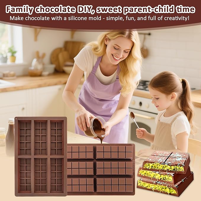 Silicone Chocolate Bar Mold - Non-Stick Durable Deep Dubai Chocolate Molds for Candy Bars, Dubai Pistachio, Energy & Protein Bars (10 Snap), Dishwasher Safe