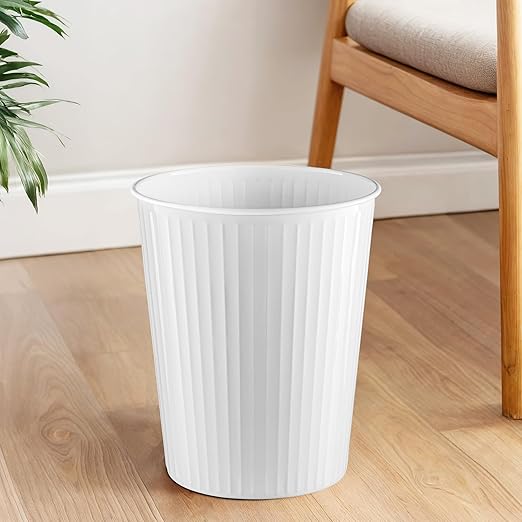 Monarch Abode White Handcrafted Ridge Embossed Metal Wastebasket for Home Office, Decorative Waste Basket, Modern Bathroom Garbage Can, Durable & Decorative Trash Bin, White Trash Can