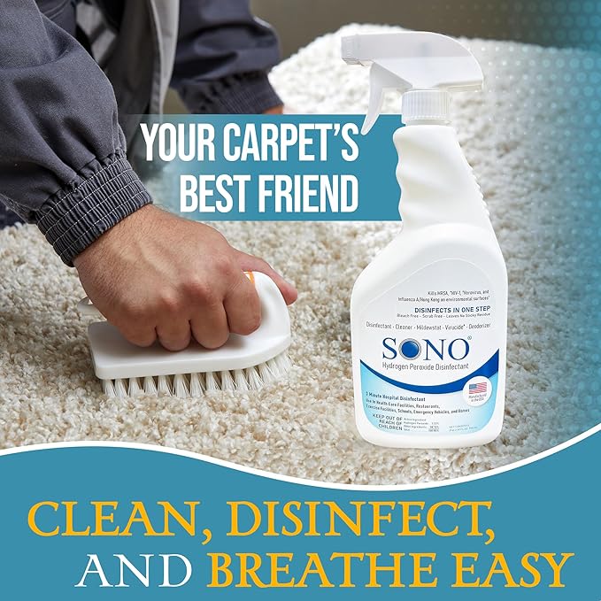 SONO Disinfecting Spray and Stain Remover - Hydrogen Peroxide Solution | Multi-Surface Cleaner for Kitchen and Bathroom | Spring Season Travel Essential | 3 Pack of 32 fl oz Bottle