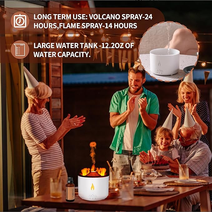 BOHOFAM Essential Oil Diffuser 360ML,Volcano Diffuser/Humidifier, Flame and Volcano 2 Mist Mosdes, Included 50ML Hotel Collection Essential Oil for Home, Bedroom,Large Room