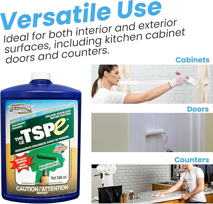 SURF PRO TSP e Organic Degreaser – Phosphate-Free, 500ml Concentrate Makes 6.6 Gal (25L) Solution – Biodegradable Cleaner for Walls, Trim, Siding – No Rinse, Paint Prep