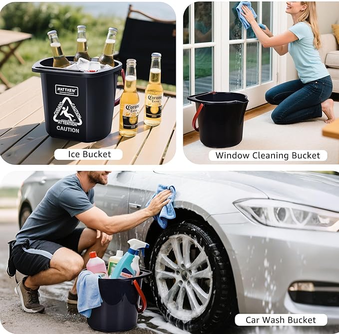 Matthew Cleaning 4.2 Gallon Mop Bucket, Heavy Duty Plastic Cleaning Bucket with Built-in Pour Spout, Mop Holder and Comfort Grip Handle, House and Commercial Cleaning Supplies, Case Pack 12 Pcs Black