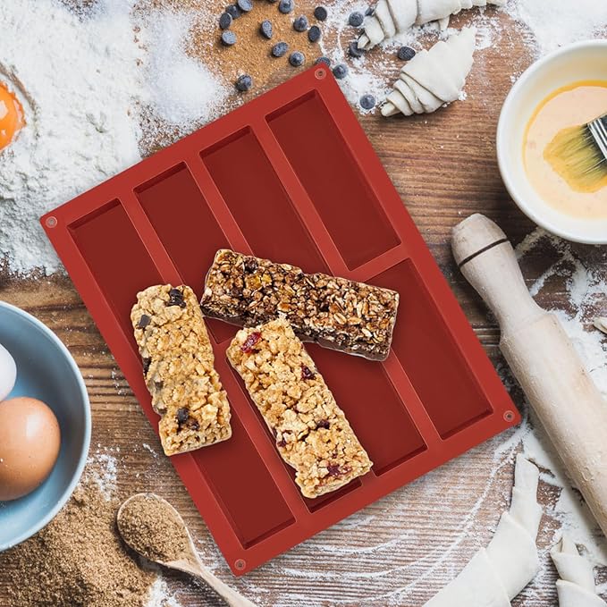 JOERSH 2pcs Granola Bar Mold Rectangle Silicone Candy Bar Mold Deep for Baking Chocolate Energy Bars/Protein/Nutrition/Cereal Bars/8-Cavity Butter Mould
