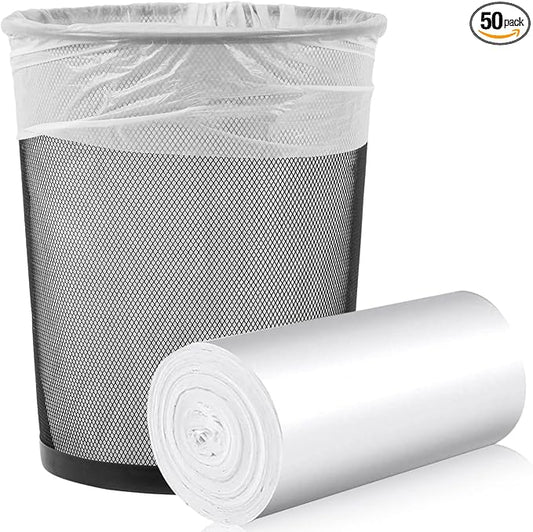Medium Trash Bags, 6-8 Gallon White Garbage Bags Trash Can Liners for Bathroom, Bedroom, Office, Unscented (50 Count)