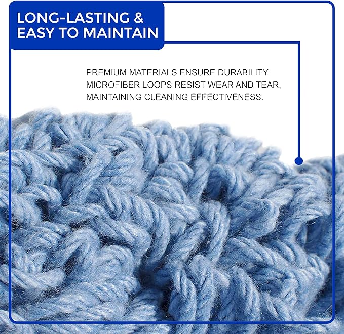 Nine Forty 2-Pack Industrial and Commercial-Grade Looped End Wet Mop Head Refill - Heavy Duty 20 Inch 4-Ply Premium Synthetic Yarn - for Optimal Absorption and Durability - Blue (2 Pack, Large)