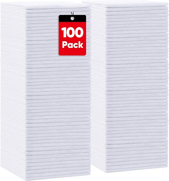 HOMEXCEL White Shop Towels 100 Pack, Reusable Microfiber Towels for Cars, Bulk Multipurpose Microfiber Cleaning Cloths, Lint Free Cleaning Rags for Car, House and Kitchen, 11.5 x 11.5 inch
