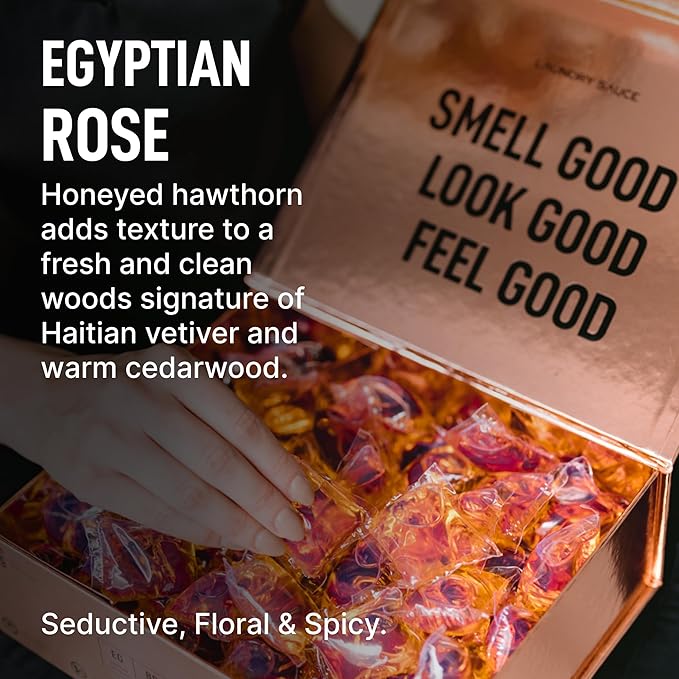 Laundry Sauce - Signature Bundle Egyptian Rose, Scented Laundry Detergent Pods & Scent Booster, Fabric Softener, Dryer Sheets, Fabric Protection, Essential Oils, Long Lasting Luxury Fragrance