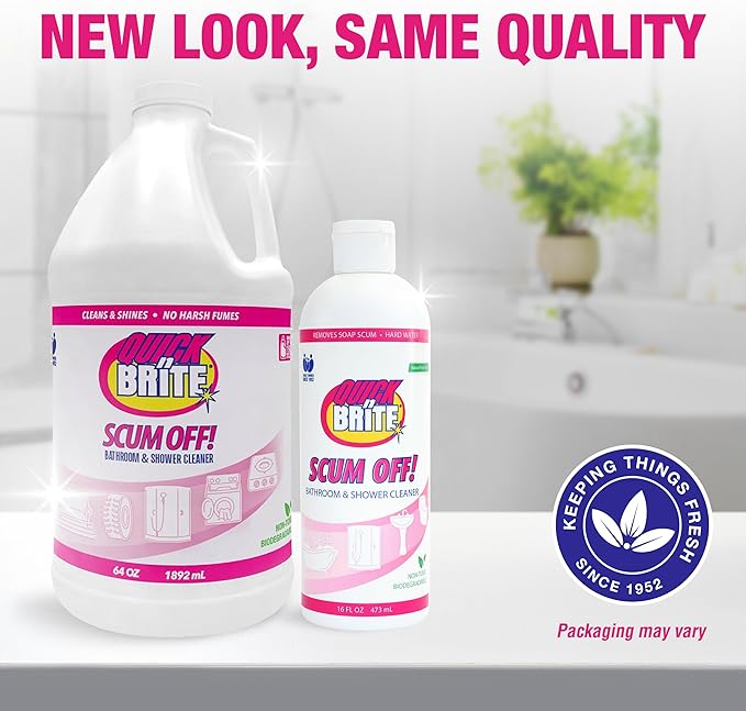 Quick N Brite Scum Off Shower Cleaner - No Scrub, No Harsh Chemical Daily Shower Cleaner, Multi-Surface All-Purpose Cleaner 16 Oz (Packaging May Vary)