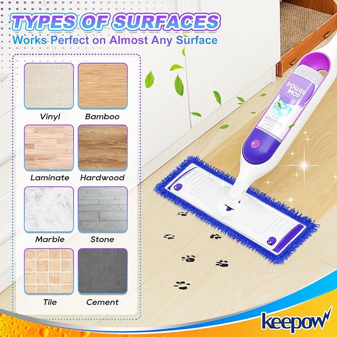 KEEPOW Power Mop Refills for Swiffer - Power Mop Reusable Pads Compatible with Swiffer PowerMop Multi-Surface Mop Kit for Floor Cleaning, Microfiber Washable Mop Pads for Wet&Dry Mopping (2 Pack)