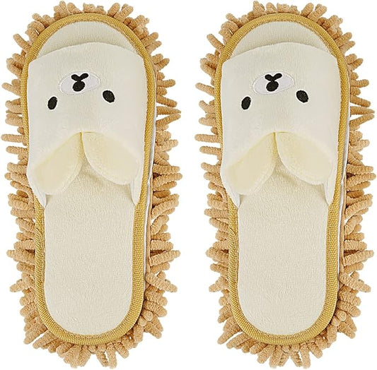 Liitrton 1 Pair Detachable Mop Slippers Shoes Microfiber Chenille Soft Comfortable Dust Dirt Hair Cleaner (Beige)