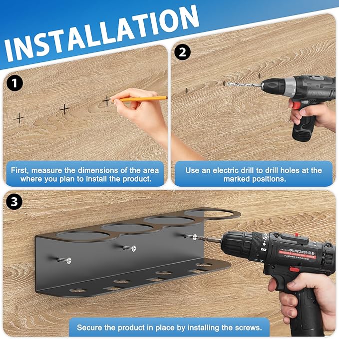 4 Holes Spray Bottle Holder Wall Mount Hangable Space-efficient Spray Can Holder Wall Mount Spray Bottle Hanger for Universal for Garage and Home