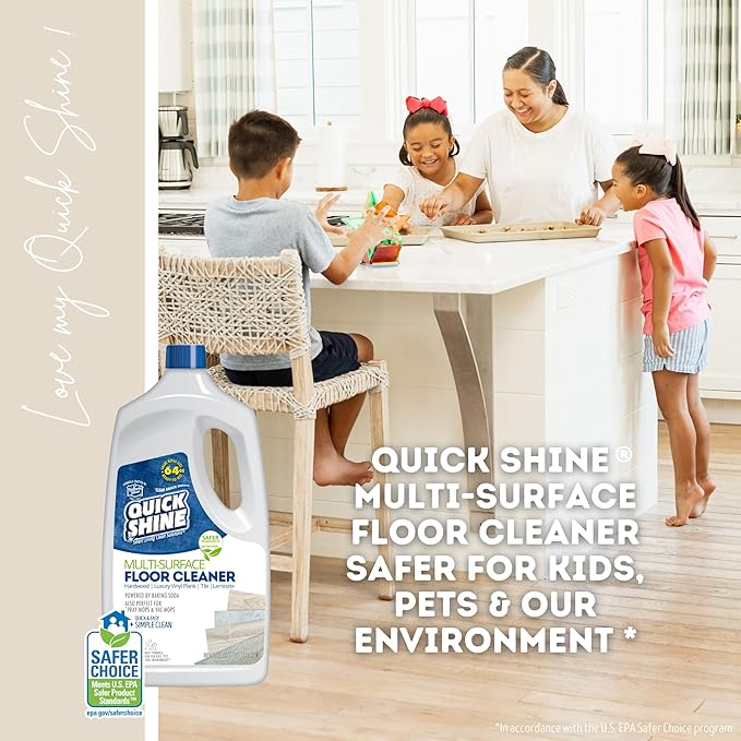 Quick Shine Multi Surface Floor Cleaner 64oz, Ready to Use-Streak Free-No Rinse, Use on Hardwood, Laminate, Luxury Vinyl Plank & Stone, Use in Spray Mops & Vac Mops, Safer Choice Cleaner