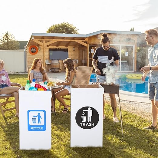 Tioncy 5 Pcs 30 Gallon Corrugated Cardboard Trash Cans Recycling Bins with Trash and Recycle Letters White Disposable Garbage Container Reusable Garbage Boxes for Party Camping Outdoor Events