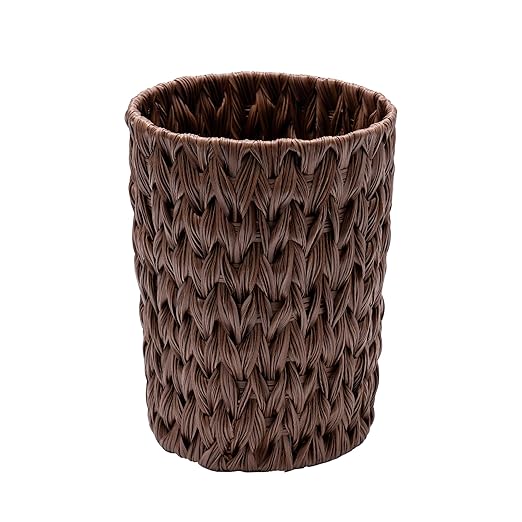 GRANNY SAYS Small Wicker Trash Can, 2 Gallon Bathroom Waste Basket, Small Bathroom Garbage Can, Plastic Trash Basket for Decor, Round Wastebaskets for Office, Bedroom, Cabinet, Brown