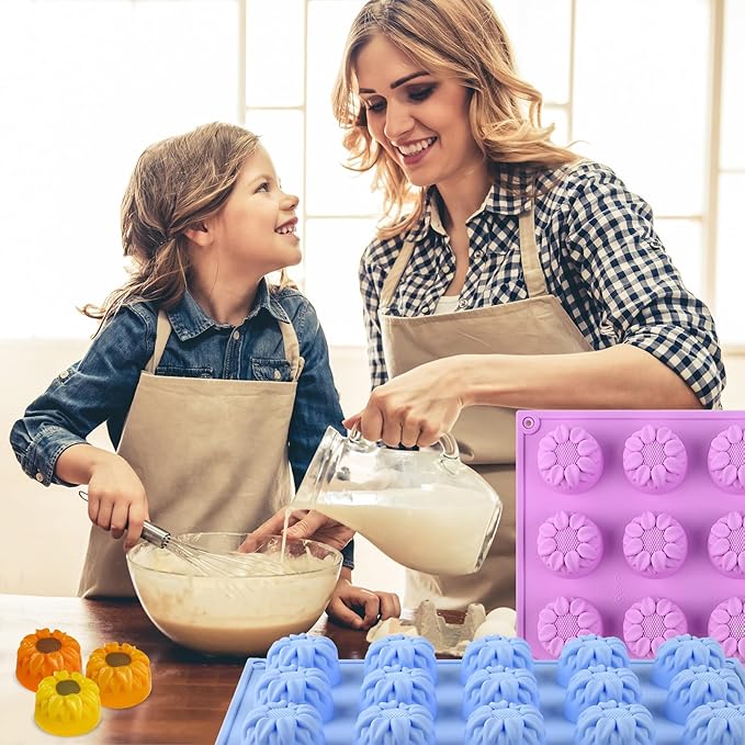 2PCS Flower Silicone Soap Molds, 15 Cavities Small Daisy Flower Soap Mold for Homemade Craft Soap Mold, Jelly, Cake, Mousse, Ice Cream Tray Baking Mold (Blue+Purple)