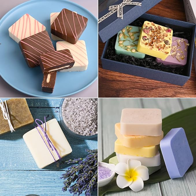 Sakolla 2 Pack Silicone Soap Molds for Soap Making, Reusable 6 Cavity Square Silicone Molds for Homemade Soap, Cake, Bread, Ice Cube