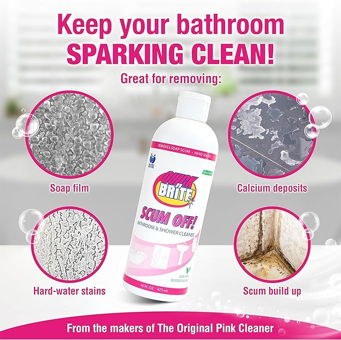 Quick N Brite Scum Off Shower Cleaner - No Scrub, No Harsh Chemical Daily Shower Cleaner, Multi-Surface All-Purpose Cleaner 16 Oz (Packaging May Vary)
