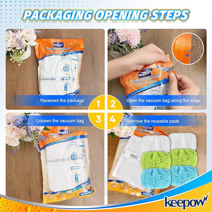 KEEPOW Reusable Microfiber Mop Pads Compatible with Swiffer Sweeper, Dry Sweeping Cloths, Washable Wet Mopping Cloth Refills for Hardwood Floor Cleaning, 6 Pack